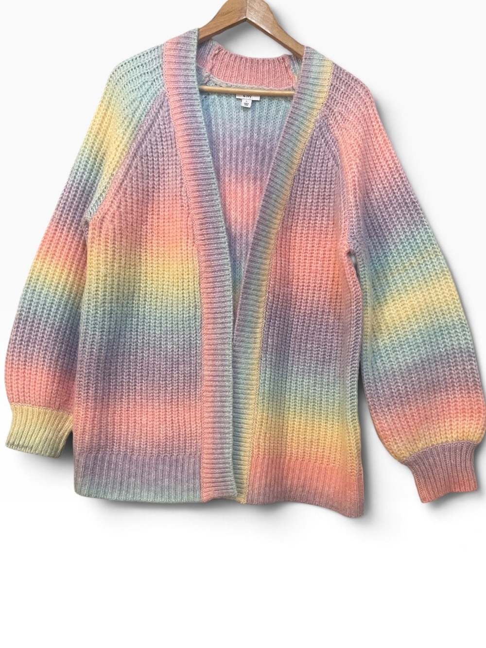 Crown & Ivy Pastel Rainbow Open-Front Knit Cardigan Sweater - Multicolor L